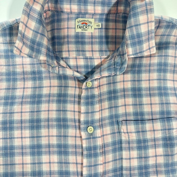 Mens Faherty Linen Blend Shirt In Morning Breeze Plaid, Size Medium, MWU2103 - Picture 4 of 10